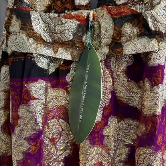 FARM Rio Metallic Floral Halter Maxi Dress in Burgundy, Rust, Gold - Picture 2 of 4